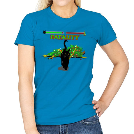 Christmas Tree Kombat - Womens T-Shirts RIPT Apparel Small / Sapphire