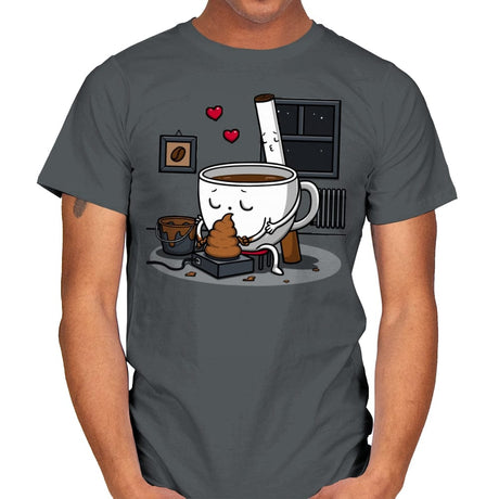 Coffee and Cigarette! - Mens T-Shirts RIPT Apparel Small / Charcoal