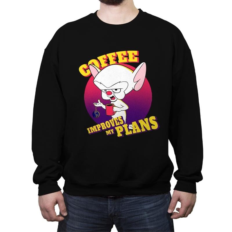 Coffee Improves My Plans - Crew Neck Sweatshirt Crew Neck Sweatshirt RIPT Apparel Small / Black