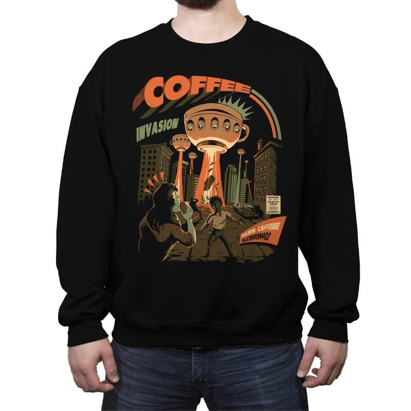 Coffee Invasion - Crew Neck Sweatshirt Crew Neck Sweatshirt RIPT Apparel Small / Black