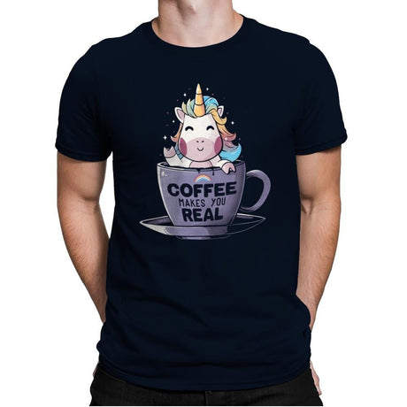 Coffee Makes You Real - Mens Premium T-Shirts RIPT Apparel Small / Midnight Navy