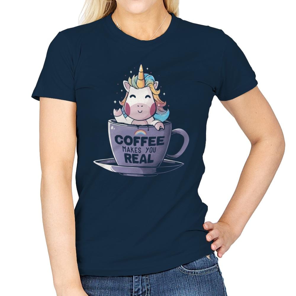 Coffee Makes You Real - Womens T-Shirts RIPT Apparel Small / Navy