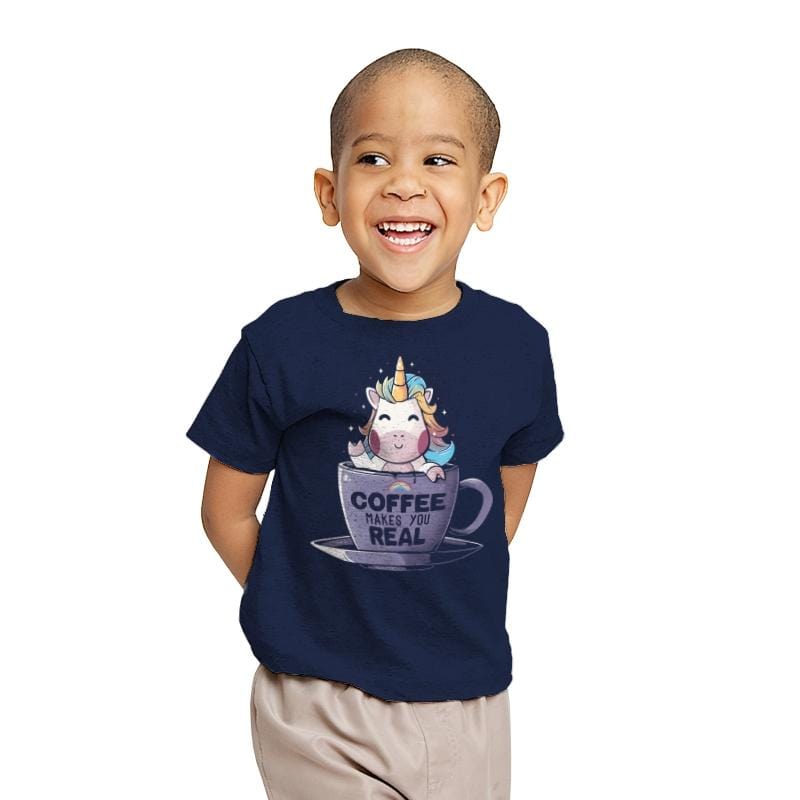 Coffee Makes You Real - Youth T-Shirts RIPT Apparel X-small / Navy
