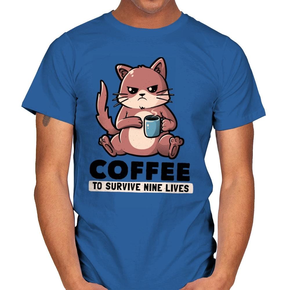 Coffee To Survive Nine Lives - Mens T-Shirts RIPT Apparel Small / Royal