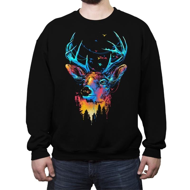 Colorful Deer - Crew Neck Sweatshirt Crew Neck Sweatshirt RIPT Apparel Small / Black