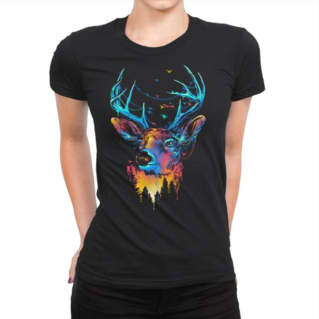Colorful Deer - Womens Premium T-Shirts RIPT Apparel Small / Black