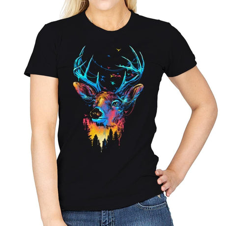 Colorful Deer - Womens T-Shirts RIPT Apparel Small / Black