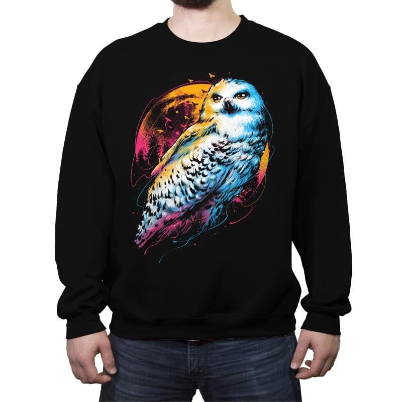 Colorful Owl - Crew Neck Sweatshirt Crew Neck Sweatshirt RIPT Apparel Small / Black