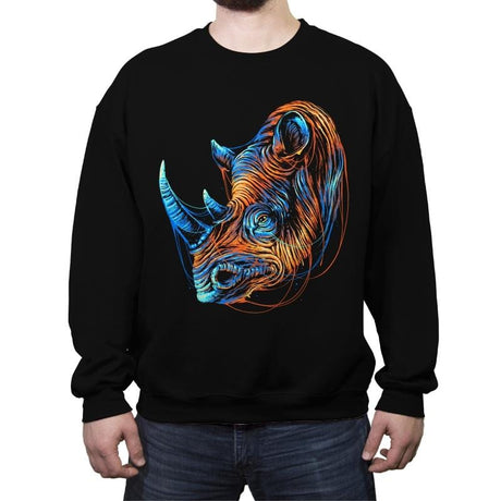 Colorful Rhino - Crew Neck Sweatshirt Crew Neck Sweatshirt RIPT Apparel Small / Black