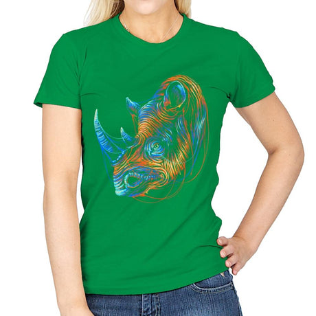 Colorful Rhino - Womens T-Shirts RIPT Apparel Small / Irish Green