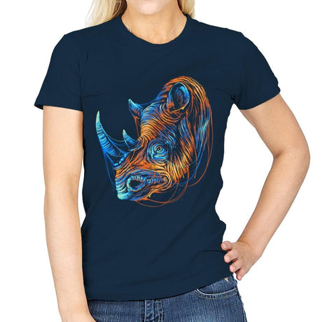 Colorful Rhino - Womens T-Shirts RIPT Apparel Small / Navy