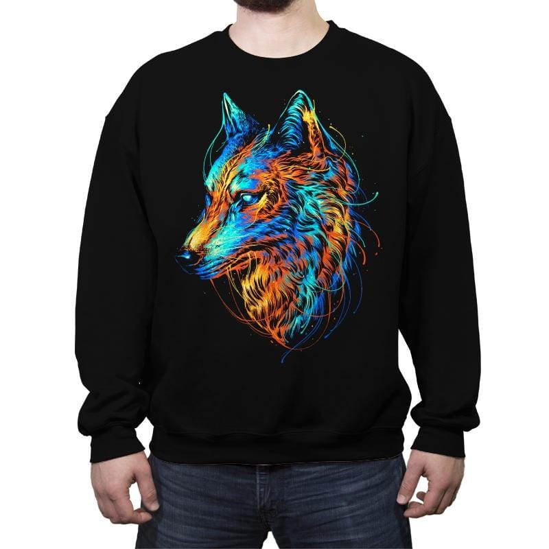 Colorful Wolf - Crew Neck Sweatshirt Crew Neck Sweatshirt RIPT Apparel Small / Black