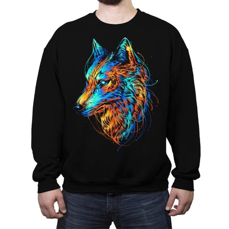 Colorful Wolf - Crew Neck Sweatshirt Crew Neck Sweatshirt RIPT Apparel Small / Black