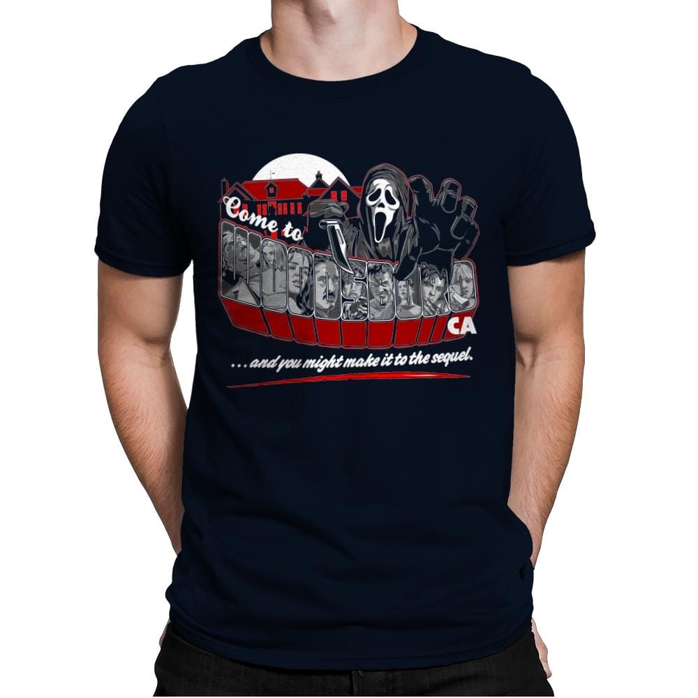 Come to Woodsboro - Mens Premium T-Shirts RIPT Apparel Small / Midnight Navy