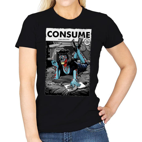Consume Fiction - Womens T-Shirts RIPT Apparel Small / Black
