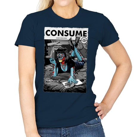 Consume Fiction - Womens T-Shirts RIPT Apparel Small / Navy