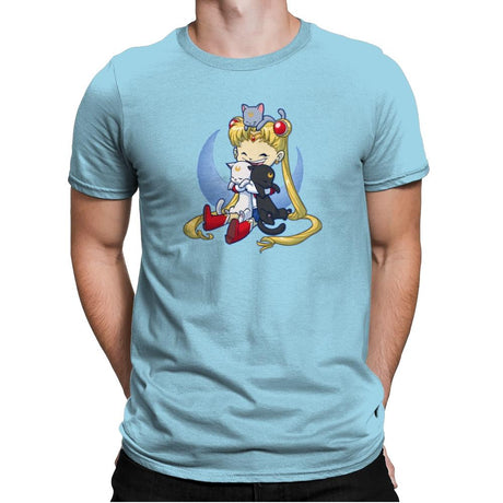 Crazy Moon Cat Lady - Miniature Mayhem - Mens Premium T-Shirts RIPT Apparel Small / Light Blue