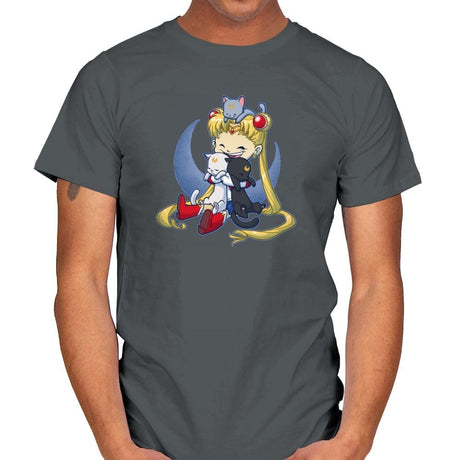Crazy Moon Cat Lady - Miniature Mayhem - Mens T-Shirts RIPT Apparel Small / Charcoal