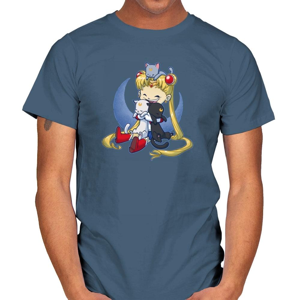 Crazy Moon Cat Lady - Miniature Mayhem - Mens T-Shirts RIPT Apparel Small / Indigo Blue