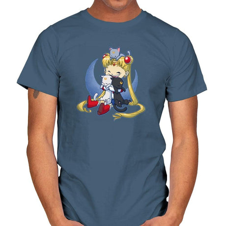 Crazy Moon Cat Lady - Miniature Mayhem - Mens T-Shirts RIPT Apparel Small / Indigo Blue