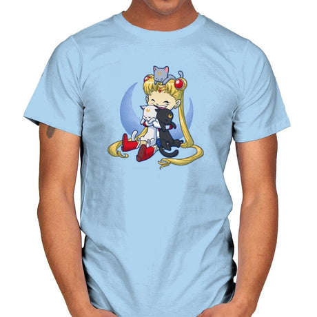 Crazy Moon Cat Lady - Miniature Mayhem - Mens T-Shirts RIPT Apparel Small / Light Blue