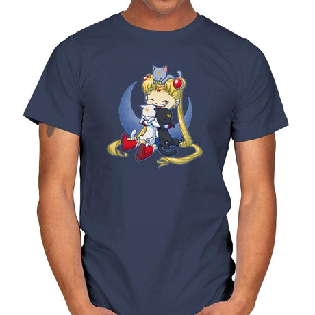 Crazy Moon Cat Lady - Miniature Mayhem - Mens T-Shirts RIPT Apparel Small / Navy