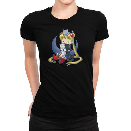 Crazy Moon Cat Lady - Miniature Mayhem - Womens Premium T-Shirts RIPT Apparel Small / Indigo