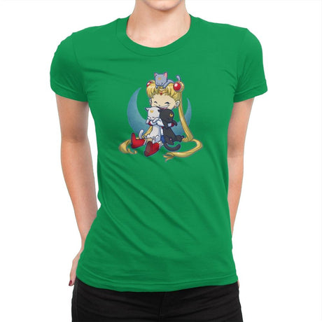 Crazy Moon Cat Lady - Miniature Mayhem - Womens Premium T-Shirts RIPT Apparel Small / Kelly Green