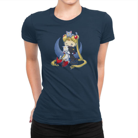 Crazy Moon Cat Lady - Miniature Mayhem - Womens Premium T-Shirts RIPT Apparel Small / Midnight Navy