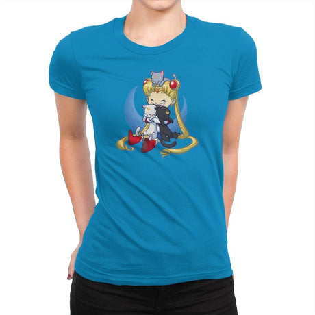 Crazy Moon Cat Lady - Miniature Mayhem - Womens Premium T-Shirts RIPT Apparel Small / Turquoise