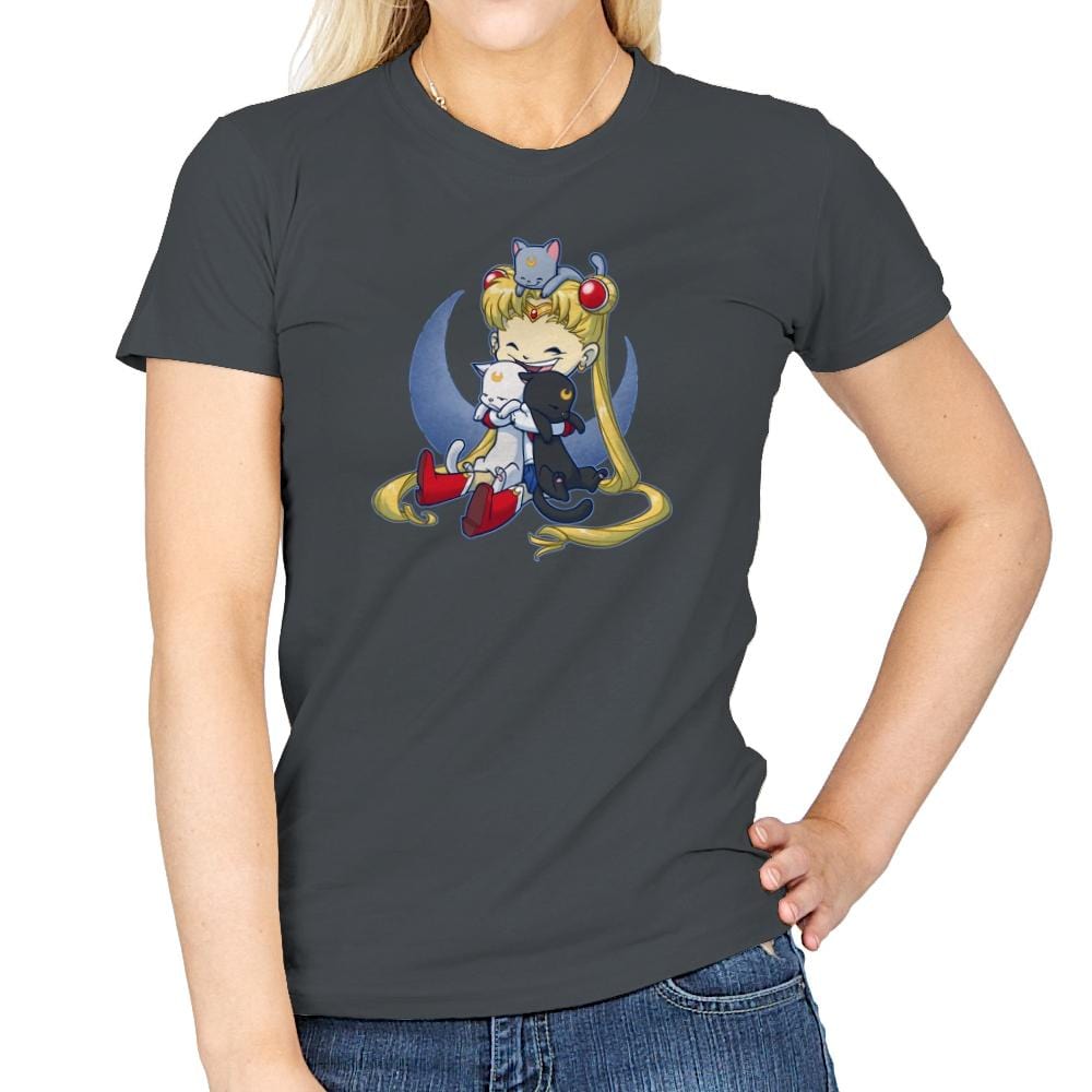 Crazy Moon Cat Lady - Miniature Mayhem - Womens T-Shirts RIPT Apparel Small / Charcoal
