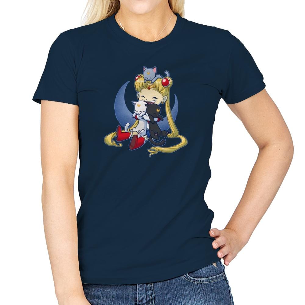 Crazy Moon Cat Lady - Miniature Mayhem - Womens T-Shirts RIPT Apparel Small / Navy