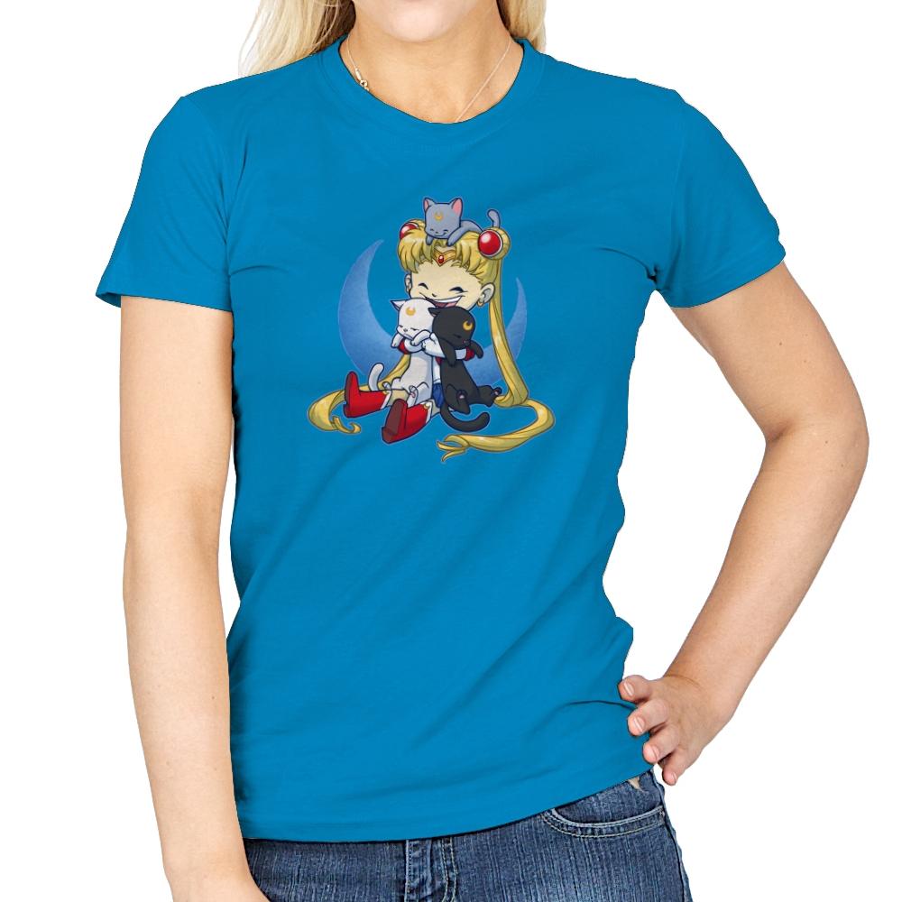 Crazy Moon Cat Lady - Miniature Mayhem - Womens T-Shirts RIPT Apparel Small / Sapphire