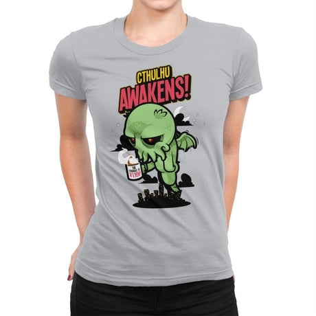Cthulhu Awakens Again - Womens Premium T-Shirts RIPT Apparel Small / Heather Grey