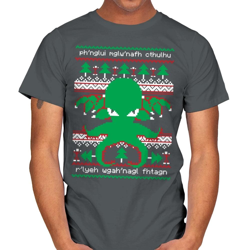 Cthulhu Cultist Christmas - Mens T-Shirts RIPT Apparel Small / Charcoal