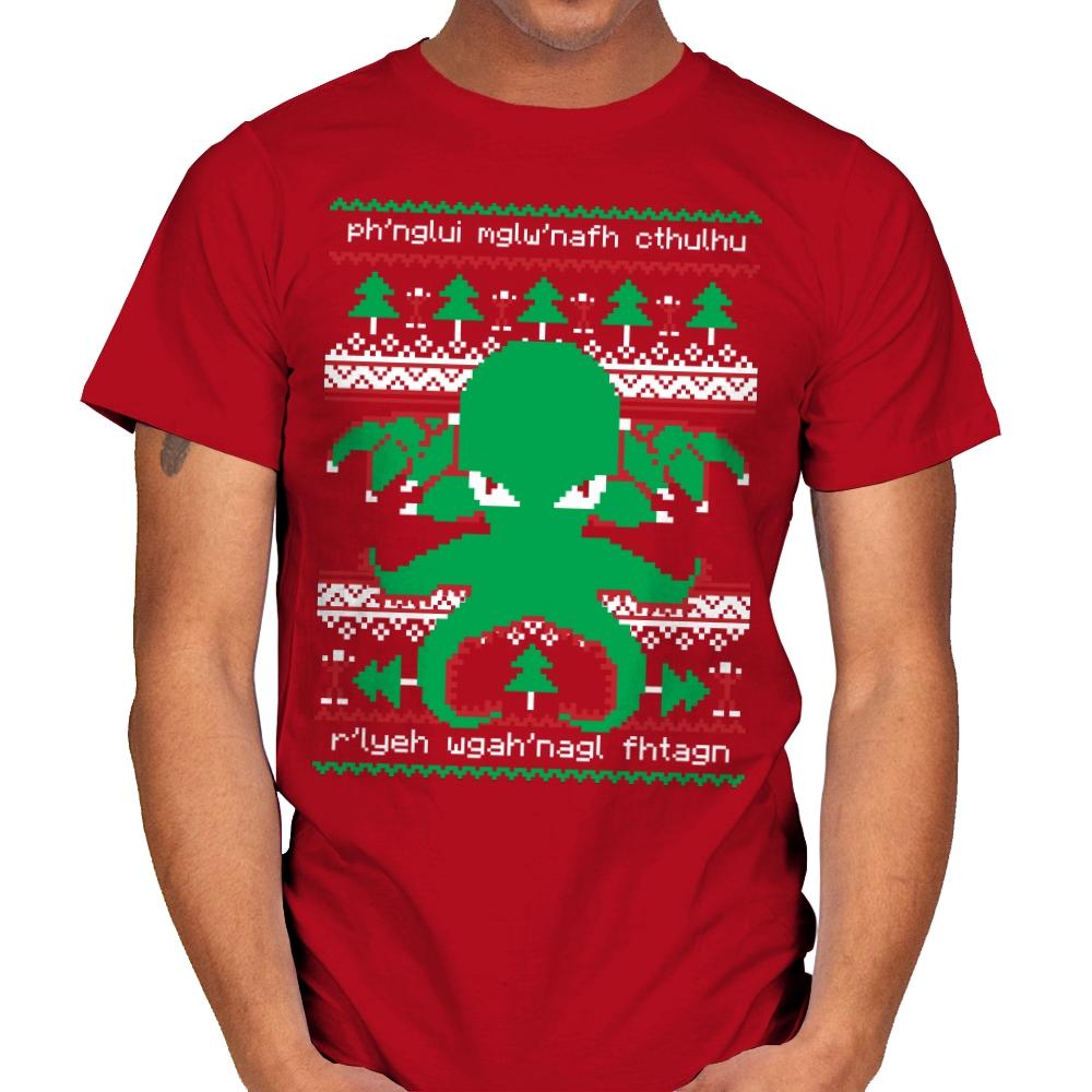 Cthulhu Cultist Christmas - Mens T-Shirts RIPT Apparel Small / Red