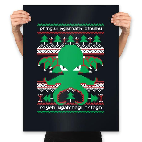 Cthulhu Cultist Christmas - Prints Posters RIPT Apparel 18x24 / Black