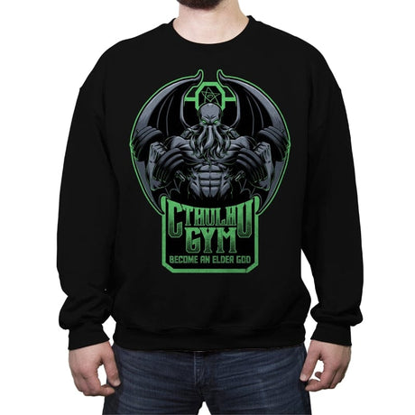 Cthulhu Gym - Muscular Bodybuilder Monster - Crew Neck Sweatshirt Crew Neck Sweatshirt RIPT Apparel Small / Black