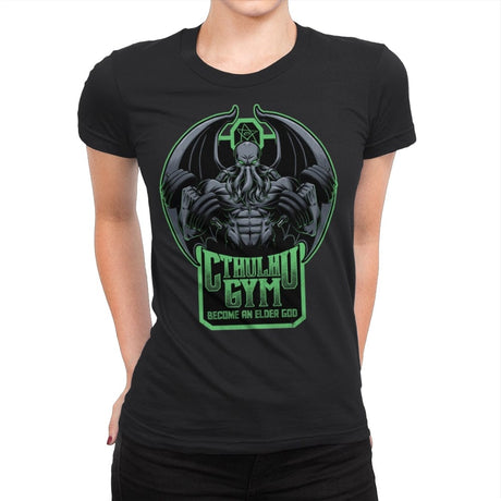 Cthulhu Gym - Muscular Bodybuilder Monster - Womens Premium T-Shirts RIPT Apparel Small / Black
