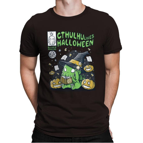 Cthulhu Likes Halloween - Anytime - Mens Premium T-Shirts RIPT Apparel Small / Dark Chocolate