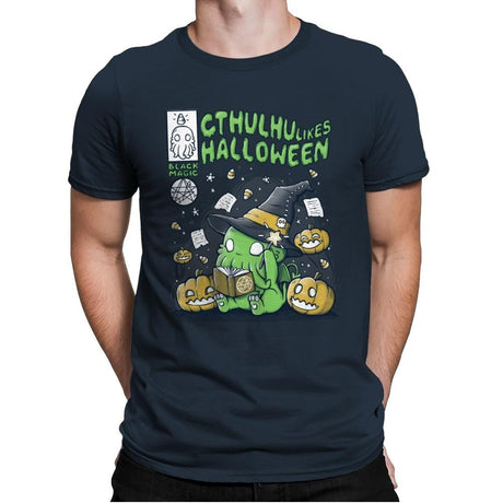 Cthulhu Likes Halloween - Anytime - Mens Premium T-Shirts RIPT Apparel Small / Indigo