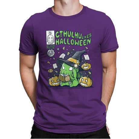 Cthulhu Likes Halloween - Anytime - Mens Premium T-Shirts RIPT Apparel Small / Purple Rush