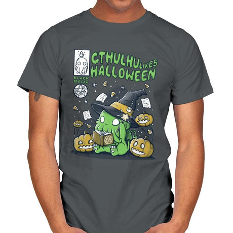 Cthulhu Likes Halloween - Anytime - Mens T-Shirts RIPT Apparel Small / Charcoal