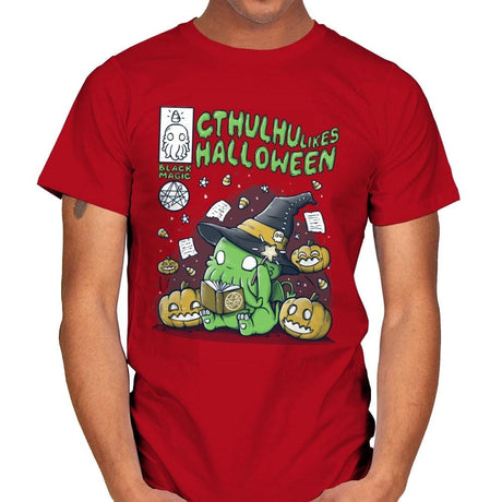 Cthulhu Likes Halloween - Anytime - Mens T-Shirts RIPT Apparel Small / Red