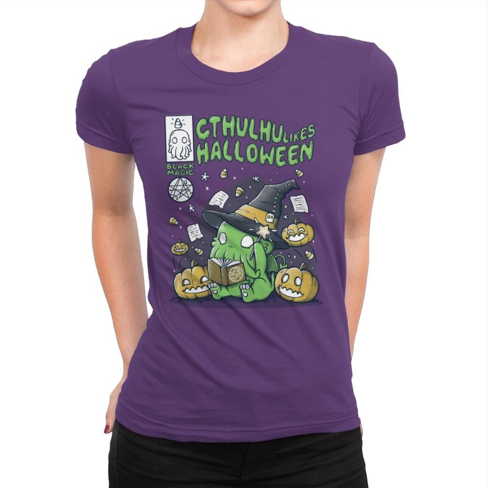 Cthulhu Likes Halloween - Anytime - Womens Premium T-Shirts RIPT Apparel Small / Purple Rush