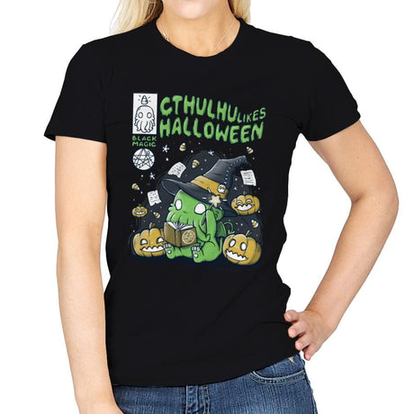 Cthulhu Likes Halloween - Anytime - Womens T-Shirts RIPT Apparel Small / Black