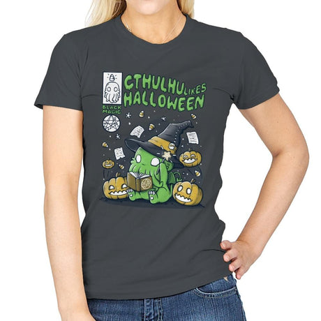 Cthulhu Likes Halloween - Anytime - Womens T-Shirts RIPT Apparel Small / Charcoal