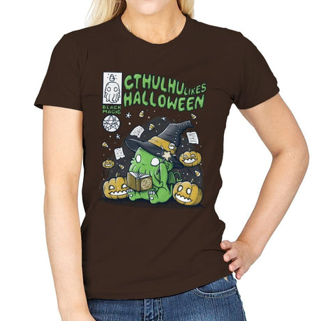 Cthulhu Likes Halloween - Anytime - Womens T-Shirts RIPT Apparel Small / Dark Chocolate