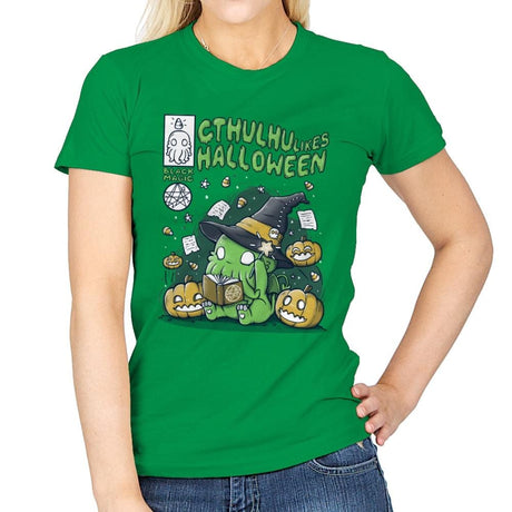 Cthulhu Likes Halloween - Anytime - Womens T-Shirts RIPT Apparel Small / Irish Green