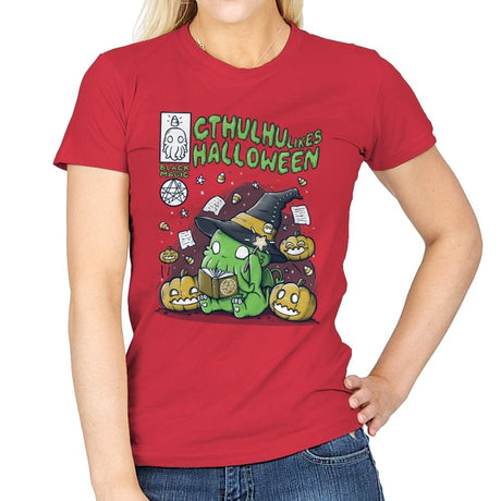 Cthulhu Likes Halloween - Anytime - Womens T-Shirts RIPT Apparel Small / Red